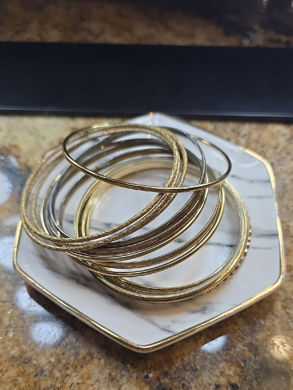 Gold Tone Multi-Textured Bangle Bracelet Set - Women Jewelry